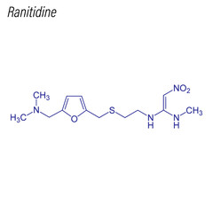 Vector Skeletal formula of Ranitidine. Drug chemical molecule.