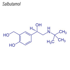 Vector Skeletal formula of Salbutamol. Drug chemical molecule.