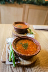 classic Ukrainian borscht with sour cream and herbs