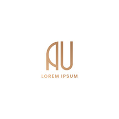 Simple and minimalist geometric letter AU monogram logo with rounded style