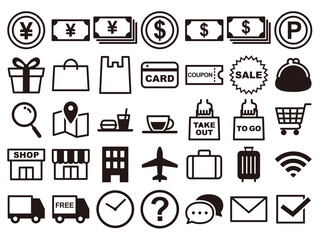 ショッピングと旅行に関連するアイコンのセット-Shopping and travel icons