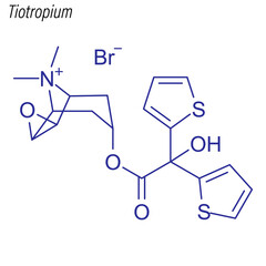 Vector Skeletal formula of Tiotropium. Drug chemical molecule.