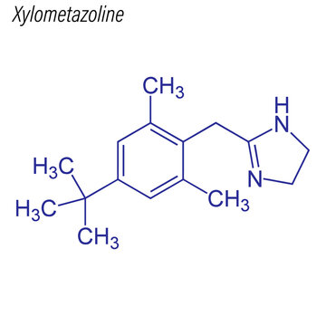 Vector Skeletal formula of Xylometazoline. Drug chemical molecule.