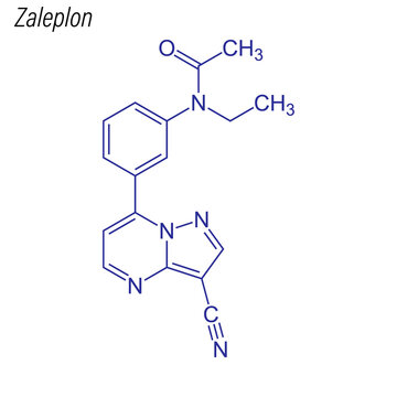 Vector Skeletal formula of Zaleplon. Drug chemical molecule.