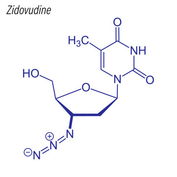 Vector Skeletal formula of Zidovudine. Drug chemical molecule.