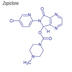 Vector Skeletal formula of Zopiclone. Drug chemical molecule.