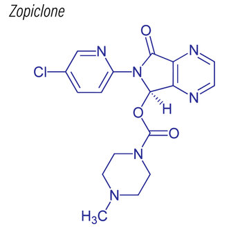 Vector Skeletal formula of Zopiclone. Drug chemical molecule.