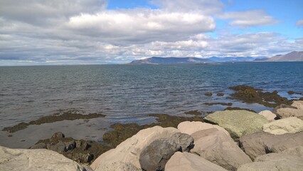 Meer, Steine, Küste, Reykjavik, Island, Sommer