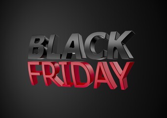 Black Friday 3D type 3d render, black and red with black background