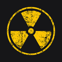 Obraz premium Radioactive symbol icon with grunge texture. Nuclear radiation warning sign. Atomic energy logo label. Vector illustration image.