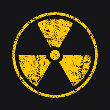 Radioactive symbol icon with grunge texture. Nuclear radiation warning sign. Atomic energy logo label. Vector illustration image.