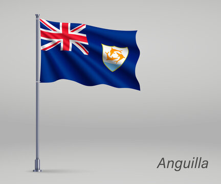 Waving flag of Anguilla - territory of United Kingdom on flagpole. Template for independence day poster design - Powered by Adobe