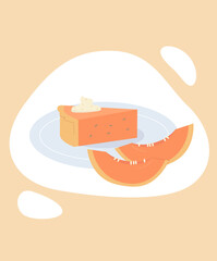 Traditional pumpkin pie for thanksgiving a flat cartoon vector illustration