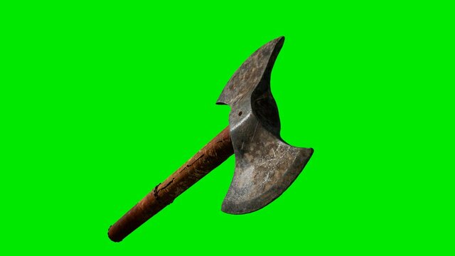 old Battle ax on green chromakey background