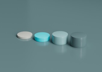 Abstract 3d render, composition, with light cyan, grey, white and lights blues colors. Geometric shapes.