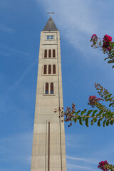 The bell tower of the Franciscan Church of Peter and Paul in Mostar. Bosnia and Herzegovina