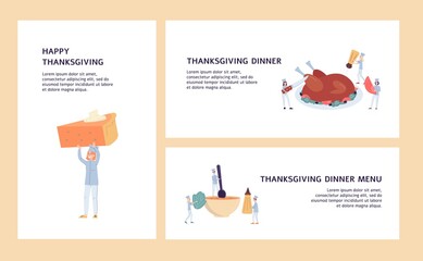 Thanksgiving holiday responsive web banners set flat vector illustration.