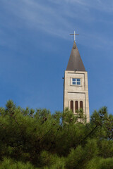 The bell tower of the Franciscan Church of Peter and Paul in Mostar. Bosnia and Herzegovina