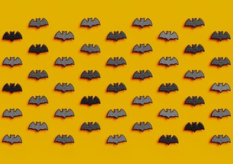 3D Render, Cute bats pattern, Happy halloween trick or treat. On orange background with 