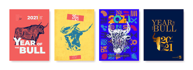 Year of the bull. Abstract illustration for the 2021 new year for poster, background or card. Freehand drawing for the year of the bull according to the Eastern Chinese calendar vector illustration.