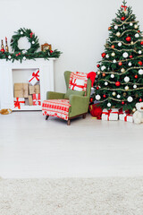 Christmas interior of the Christmas tree Pine New Year gifts