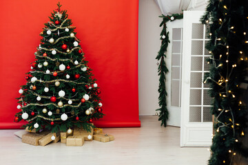 New Year's Red Christmas Interior Home Christmas Tree Pine Gifts