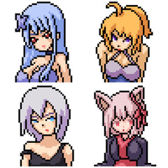 pixel art set isolated anime girl