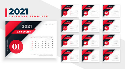 2021 new year calendar design in red and black colors