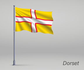 Waving flag of Dorset - county of England on flagpole. Template for independence day poster design