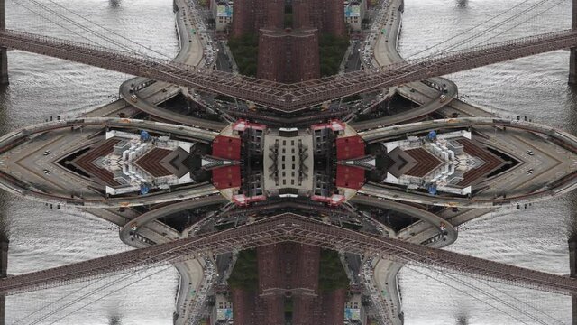 Mirror image of Brooklyn Bridge, New York