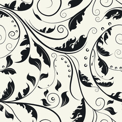 Delicate ornamental swirl leaves. Luxury floral seamless pattern. Curly vector background.