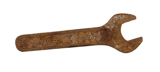 Rusty wrench isolated on white background
