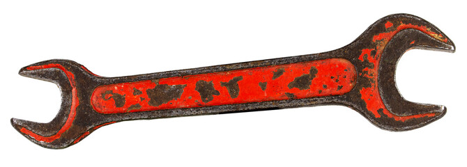 Old wrench isolated on white background