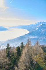 mountain landscape in winter and blue sky