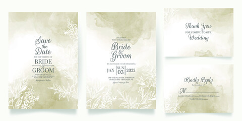 Fototapeta na wymiar floral wedding invitation template set with elegant leaves decoration