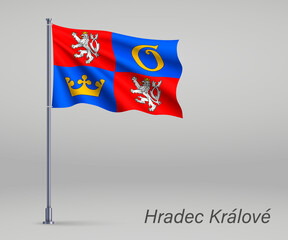 Waving flag of Hradec Kralove - region of Czech Republic  on flagpole. Template for independence day poster design