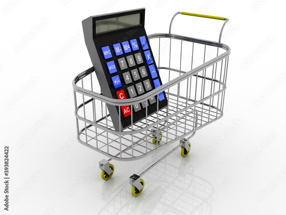 Poster 3d rendering calculator in shopping cart