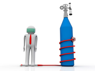 3d illustration Oxygen cylinder connected stethoscope near doctor