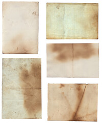 Bunch of Old vintage texture retro paper with burned edges, stains and scratches background