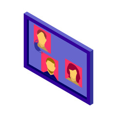 Isometric videoconference icon.Isometric workplace vector illustration isolated on white background.