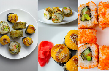 sushi on a plate with chopsticks