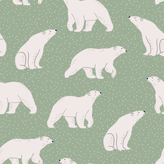 White polar bear on blue background. Cute minimalistic seamless pattern
