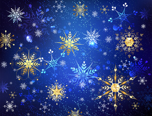 Blue background with golden snowflakes