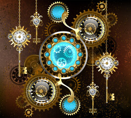 Rusty background with turquoise lenses