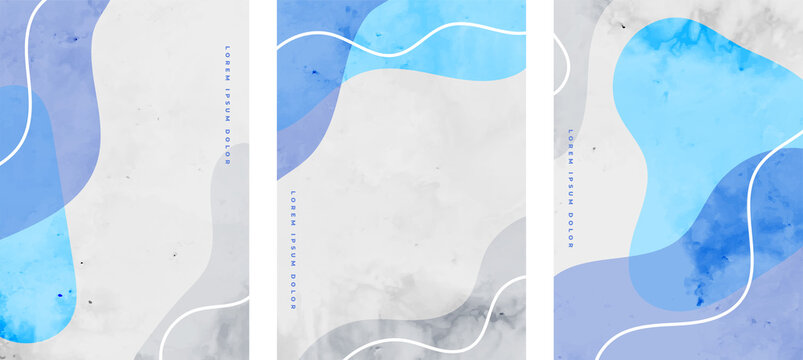 minimalist fluid shapes abstract flyers set in blue colors