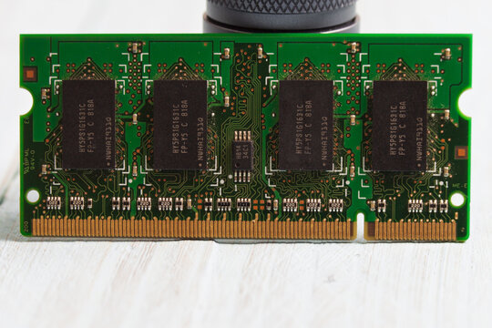 Used laptop memory module SO-DIMM close-up on a white background