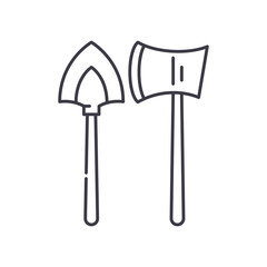 Digging axe icon, linear isolated illustration, thin line vector, web design sign, outline concept symbol with editable stroke on white background.
