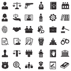 Law Icons. Black Scribble Design. Vector Illustration.