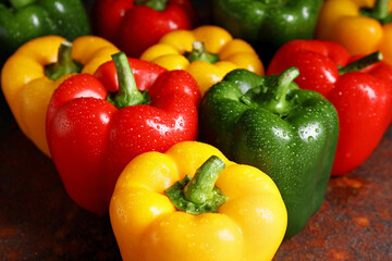 Fresh bell peppers on grunge background