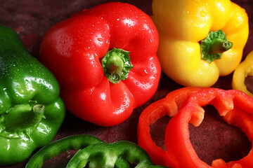 Fresh bell peppers on grunge background